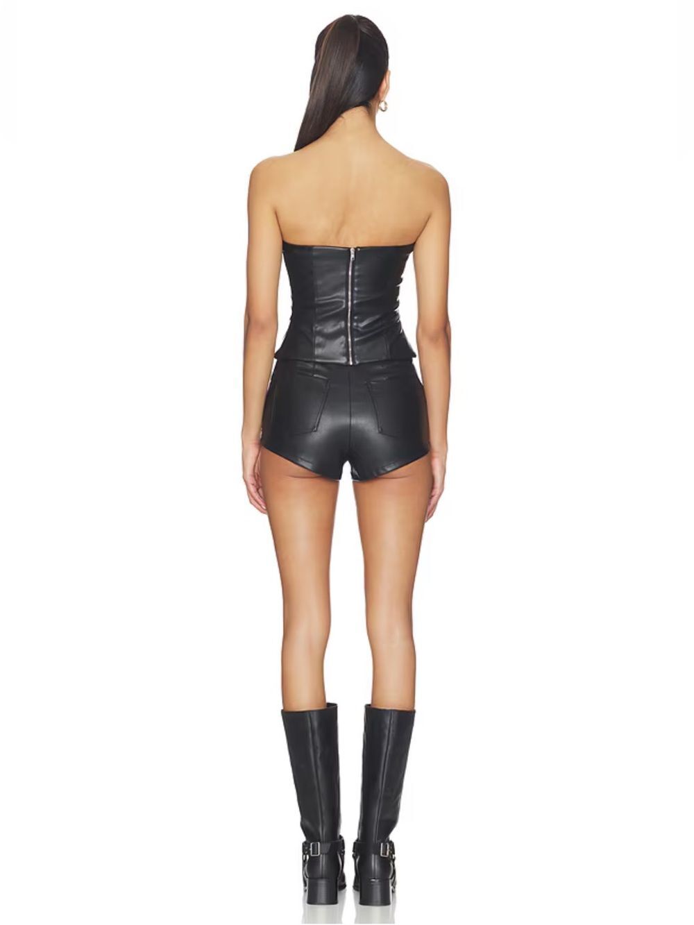 2- Piece Set - superdown Faux Leather Tube Top & Shorts - Picture 3 of 6